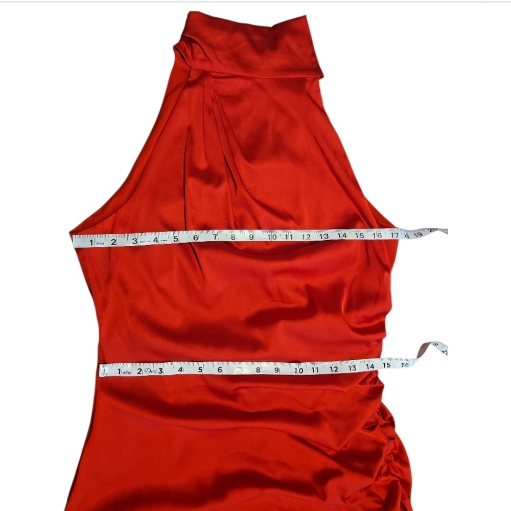 NWT Badgley Mischka Red Satin Midi Dress sz 10 - Picture 5 of 8